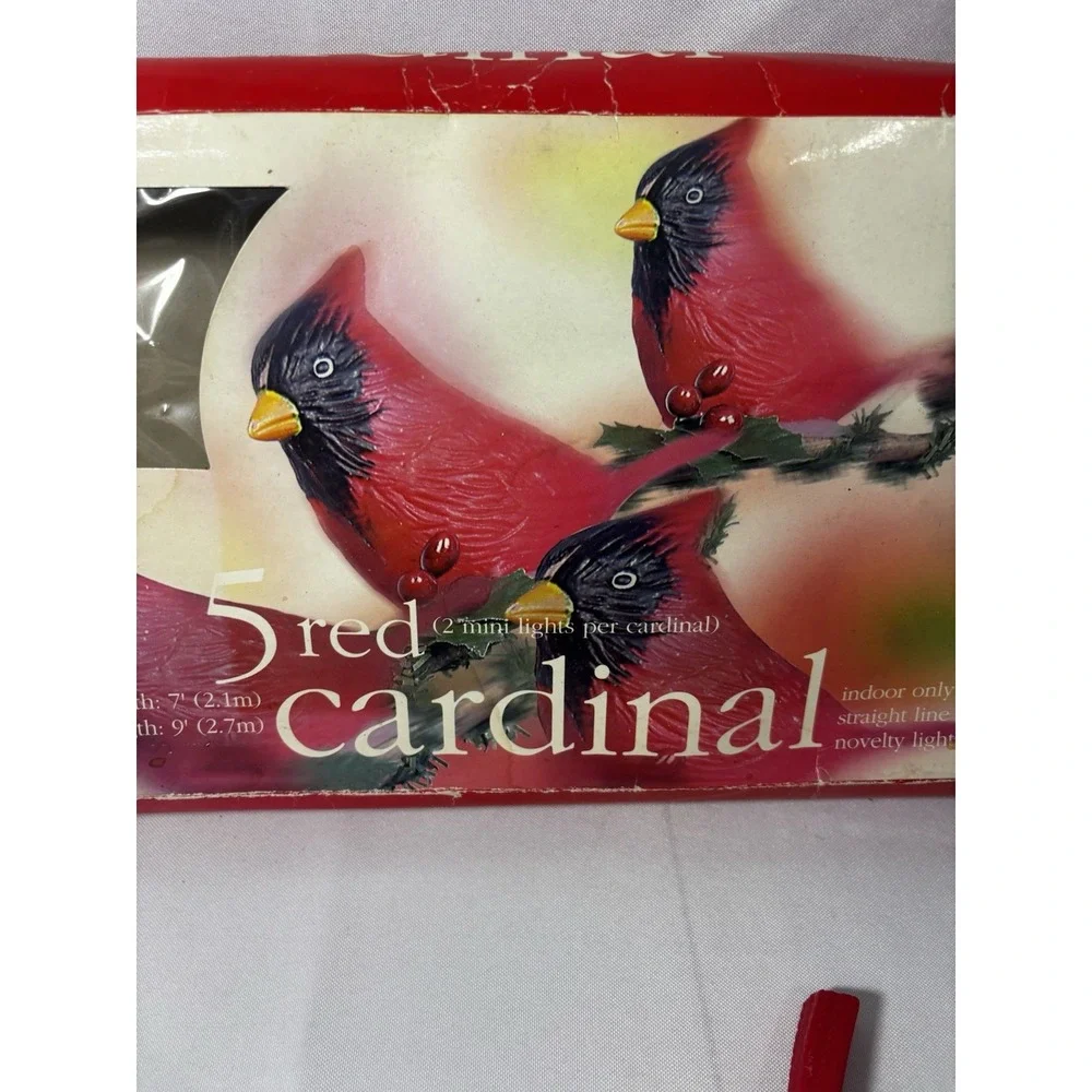 ❤️Vtg Red Cardinal Christmas Blow Mold Holiday Lights Indoor String Of‎ 5 In Box